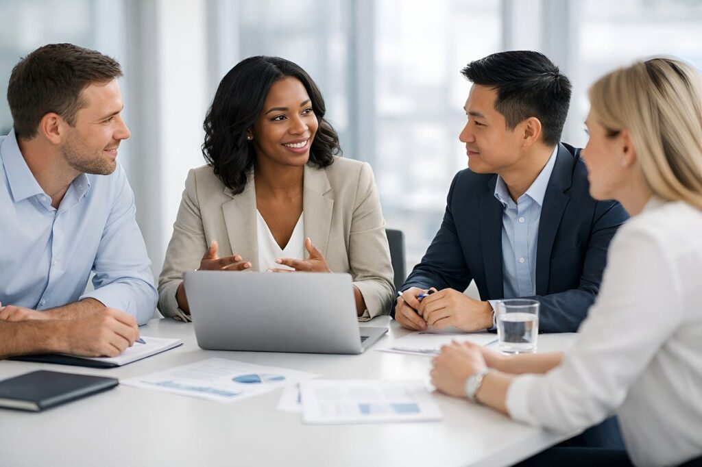 Business professionals collaborating in a modern office in Ho Chi Minh City